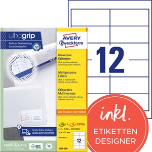 Avery Zweckform 3659 Universal-Etiketten, 97 X 42,3 Mm, Weiß