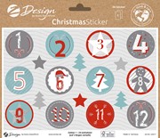 Z-Design Weihnachtssticker, Papier, Adventszahlen, mehrfarbig, 2 Bogen