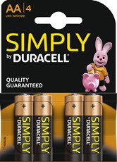Duracell Simply Alkaline Batterien, AA, 4er Pack
